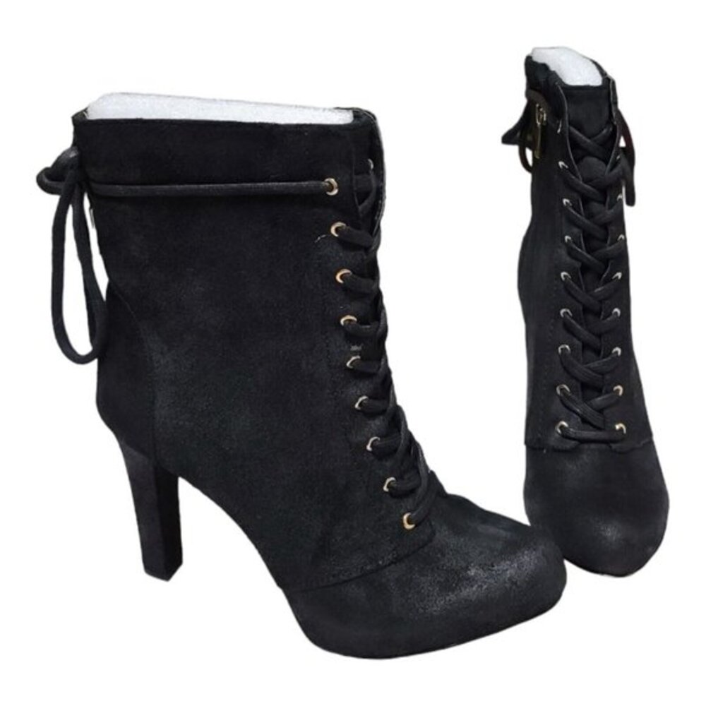 NEW INC International Concept 'Bisquit' Lace up Suede Boots Bootie Black Size 9M